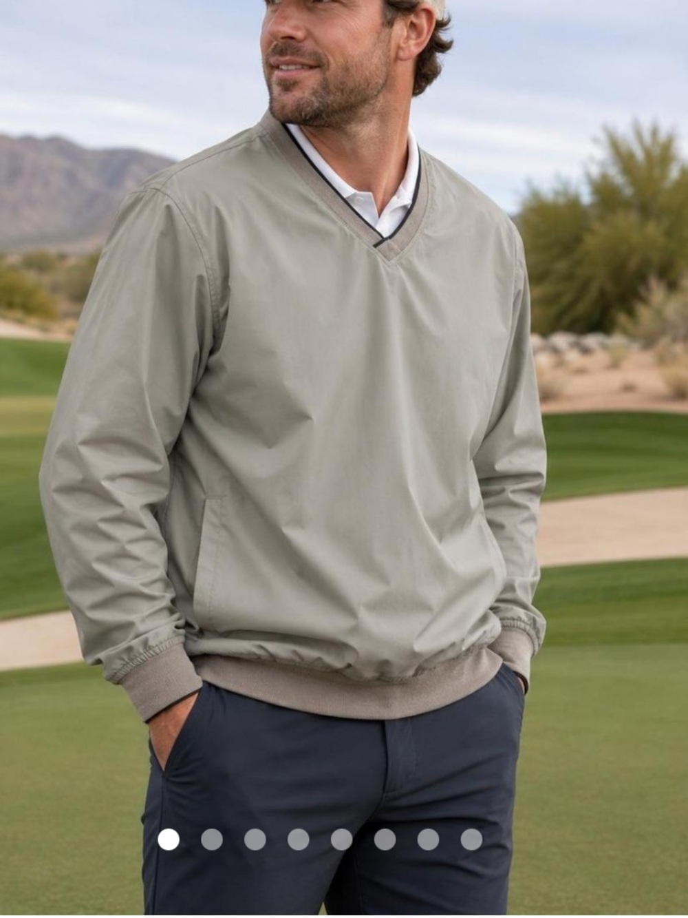 Izod Men's V-Neck Pullover Windbreaker Jacket - Sage Green